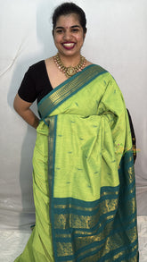 Vriksham Parrot Green With Green Border-Kalyani Cotton Saree-VS4593